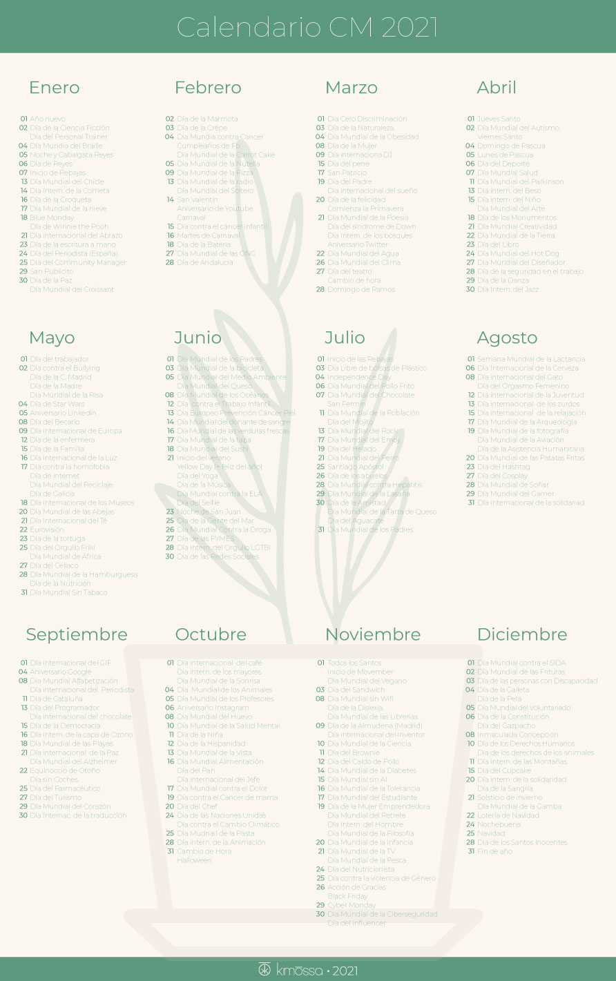 Calendario con fechas destacadas 2021